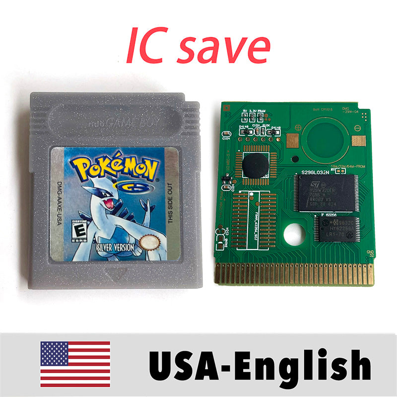 （Shipped from the United States) USA IC Save cart Pokemon Crtstal, Red, Blue green,Yellow, Gold, Silver, Game Cartridge for GBC