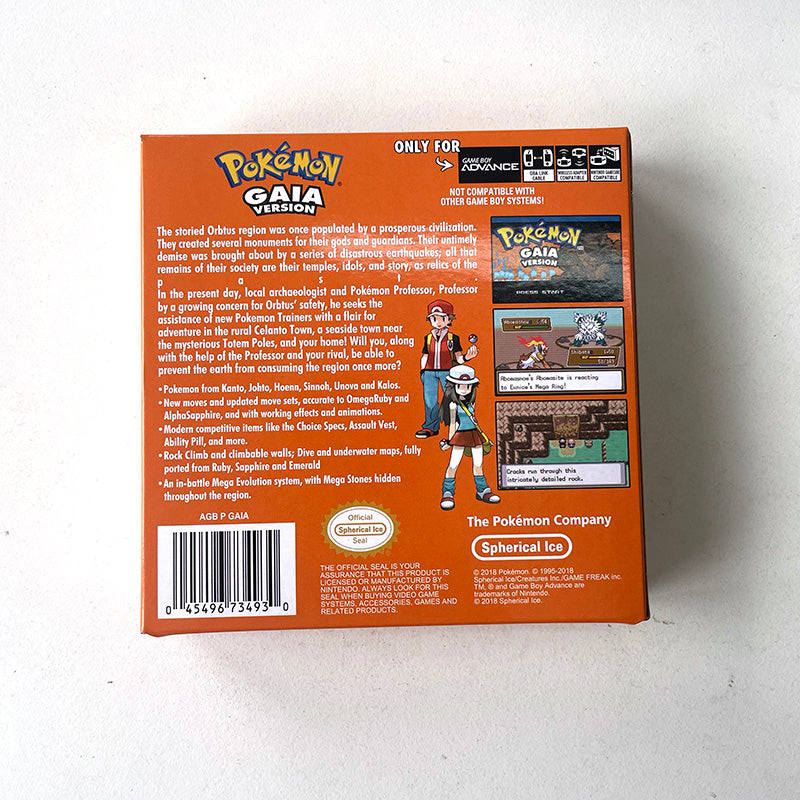 Pokemon GAIA USA ESP 1 M Flash cart GBA Nintendo box trey Game Cartridge Video Game Card Rom Hack Spanish English
