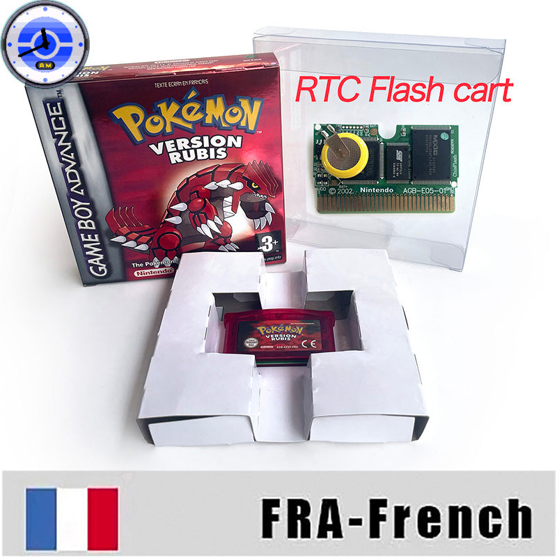 EUR ESP NOE FRA ITA USA RTC flash 1 M Flash CART  Pokemon 5 types Sapphire Firered Emerald Ruby Leafgreen Video Game cart for GBA Multilingual