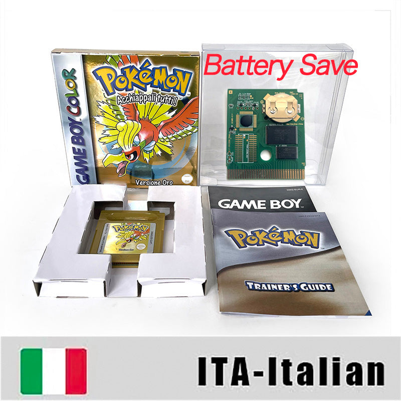 GBC game ITA pokemon gold version RTC Flash cart Nintendo pokemon oro Battery save cartridge with tray box game boy color