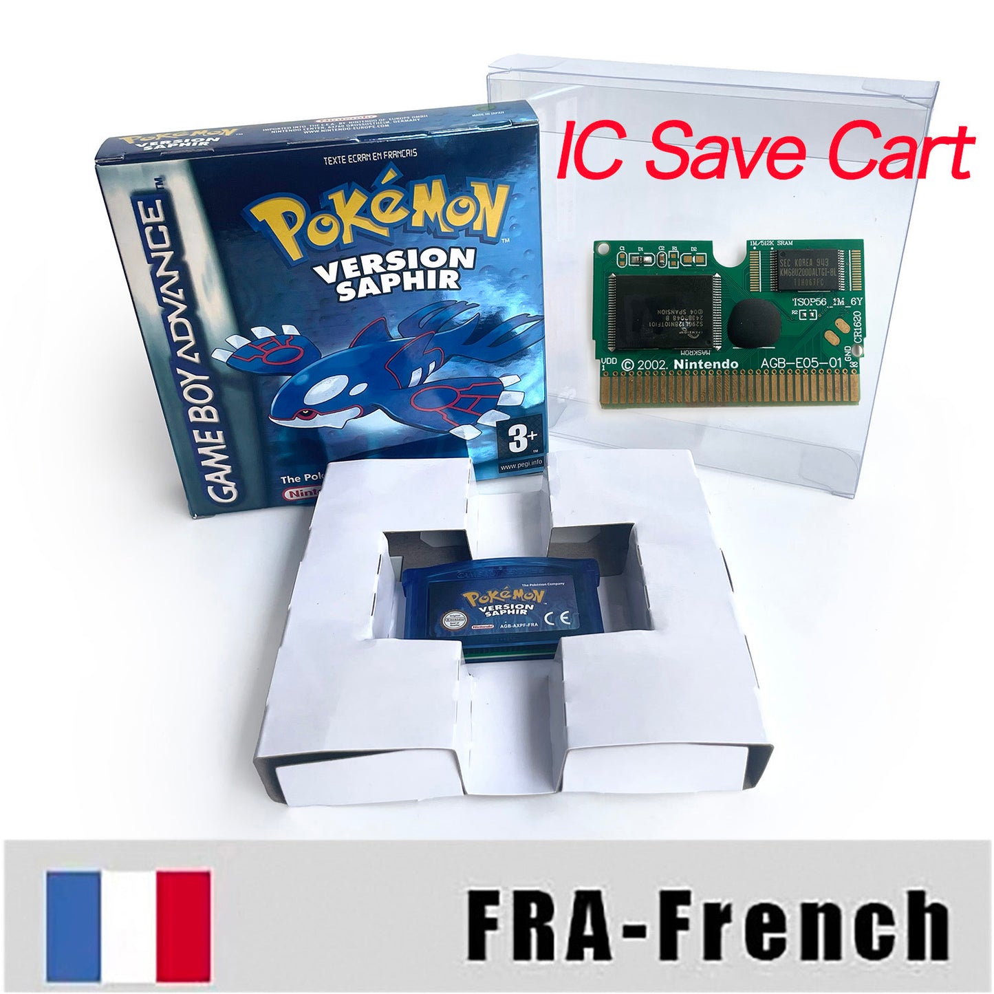 FRA French IC save rtc flash cart Real Time Clock pokemon Saphir version box with tray Nintendo game cartridge for gba  game boy advance