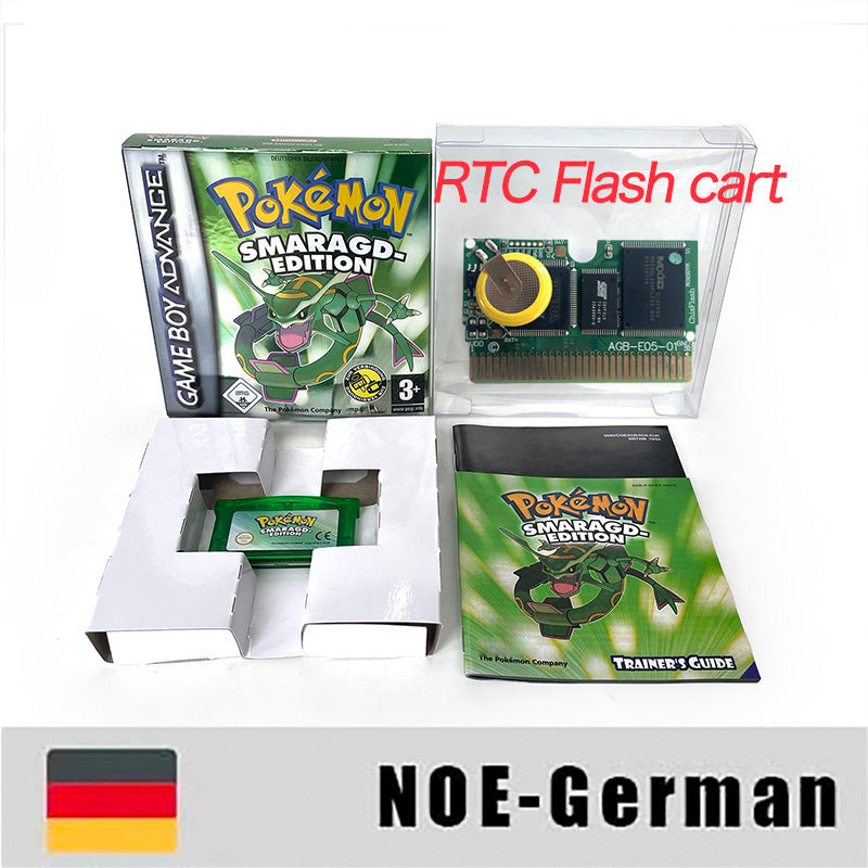 NOE German IC save rtc flash cart Real Time Clock pokemon emerald sealed manual box with tray Nintendo game cartridge for gba