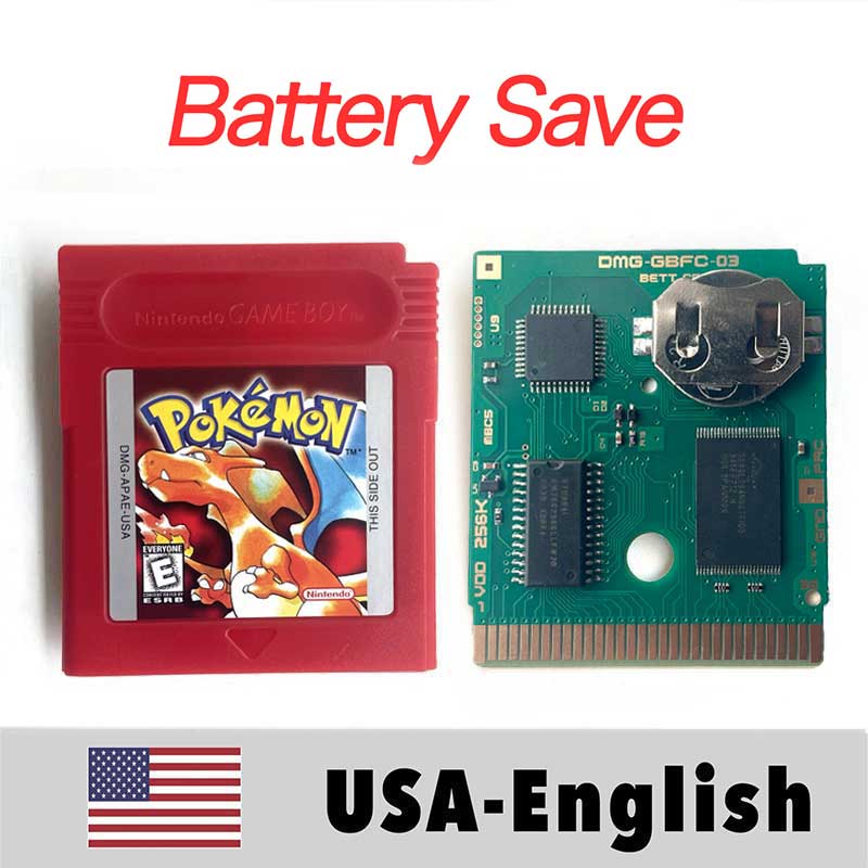 USA ITA NOE FRA ESP EUR version battery save cart pokemon crystal gold silver yellow red blue 16 bit Game Cartridge for GBC