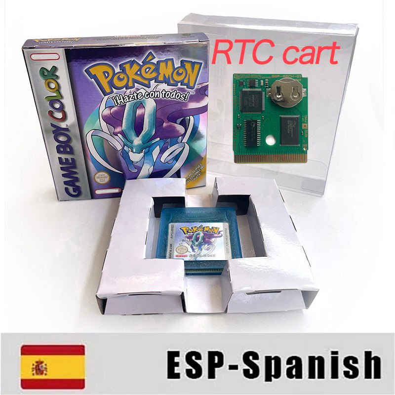 ITA ESP EUR FRA NOE USA Pokemon series RTC Flash silver crystal gold NO RTC flash yellow red blue 16 bit box tray Game Cartridge for GBC Multi-language