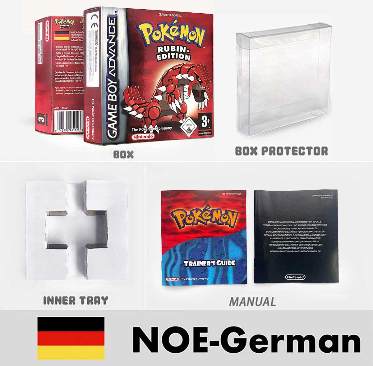 USA FRA NOE FRA Pokemon Emerald Ruby Firered Sapphire LeafGreen Box Tray Manual for Gba