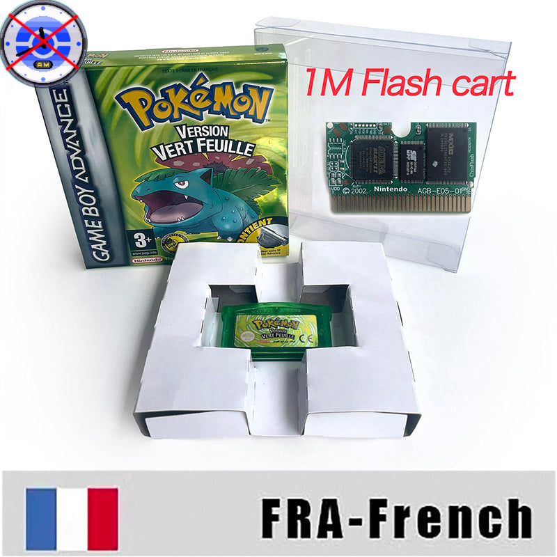EUR ESP NOE FRA ITA USA RTC flash 1 M Flash CART  Pokemon 5 types Sapphire Firered Emerald Ruby Leafgreen Video Game cart for GBA Multilingual