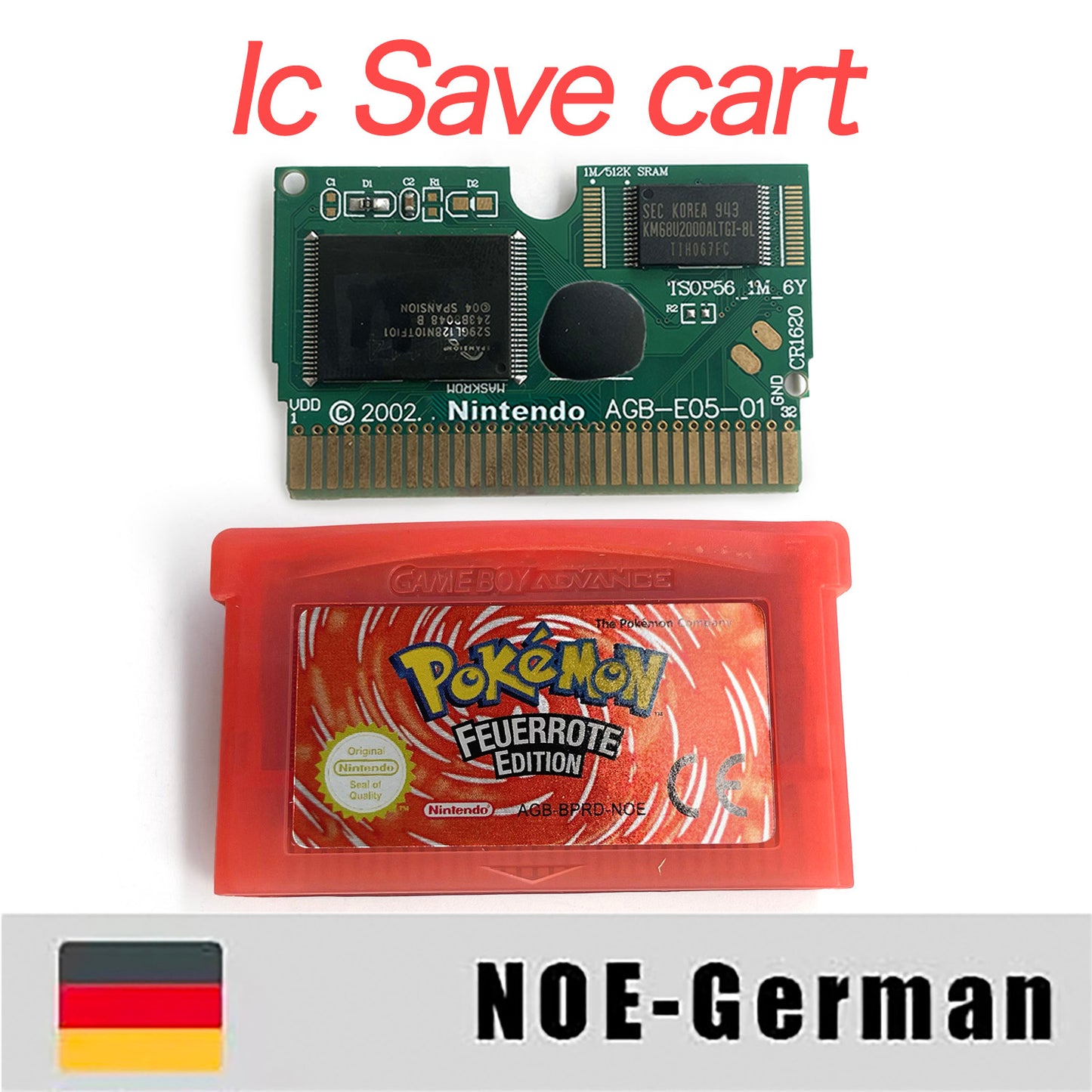NOE German IC save 1 M flash cart pokemon firered version box with tray Nintendo game cartridge for gba game boy advance