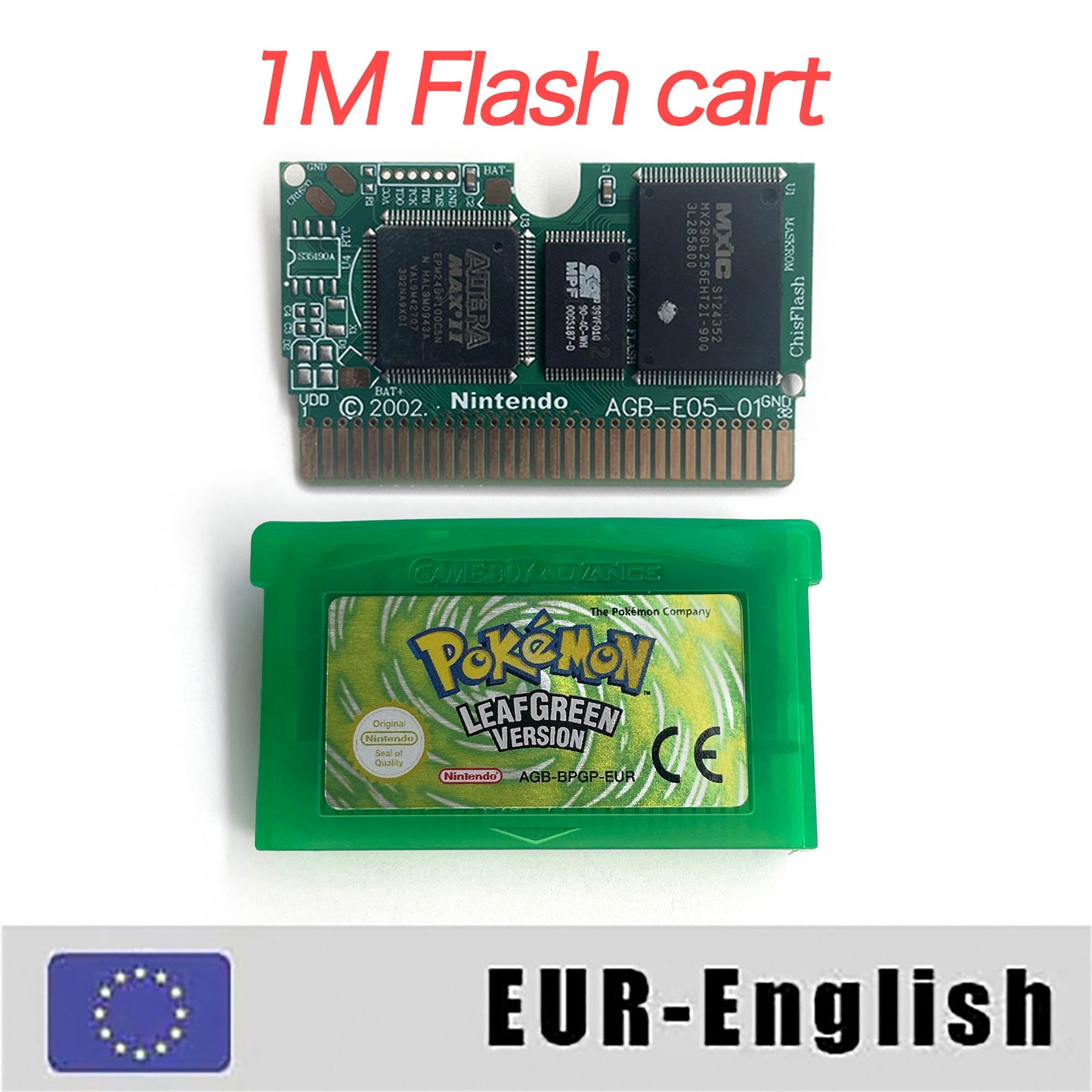 EUR English IC save 1 M flash cart pokemon leafgreen version box with tray Nintendo game cartridge for gba game boy advance