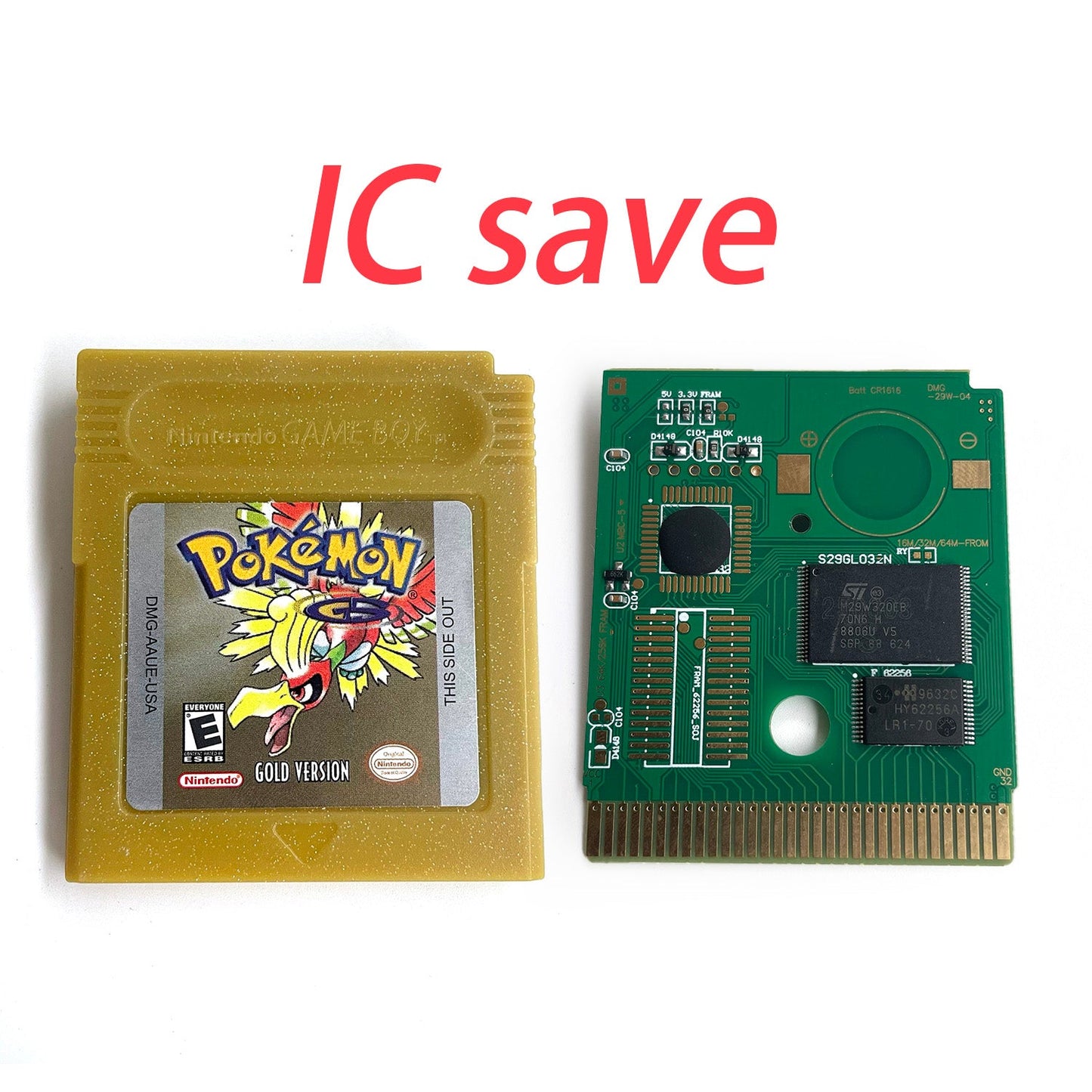USA english IC save pokemon gold version RTC Flash cart Battery save gold Manual cartridge with tray box for gbc game boy color