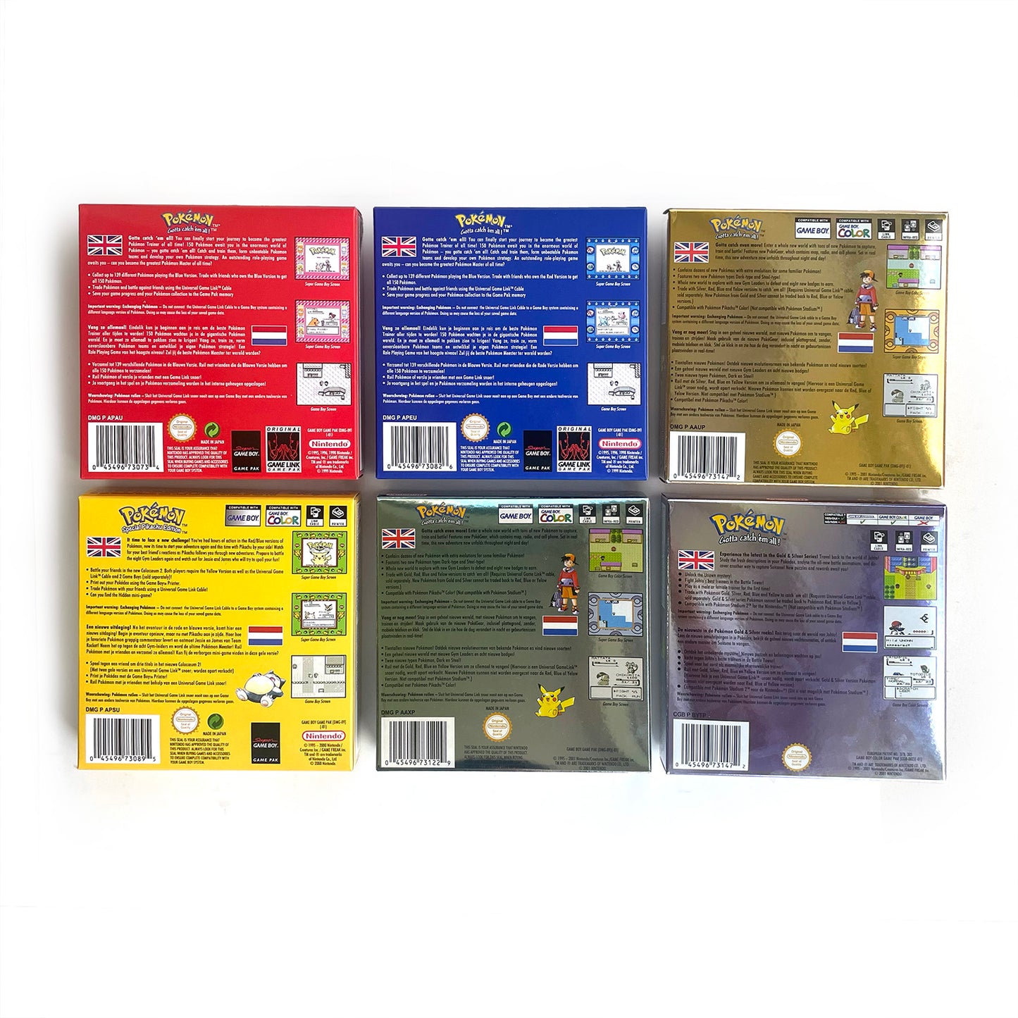 NOE ITA USA EUR ESP yellow green red gold crystal blue silver Pokemon Series Nintendo Metallic Holographic BOX trey for GBC