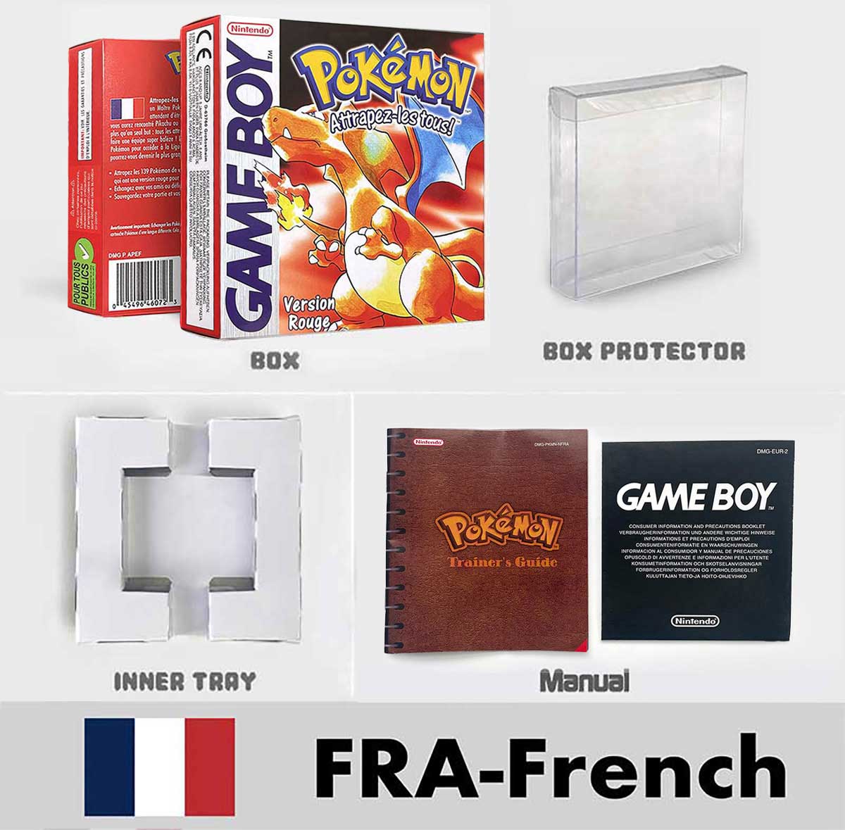 USA FRA NOE ESP ITA Pokemon Yellow Blue Red Crystal Silver Gold Green box and manual for GBC