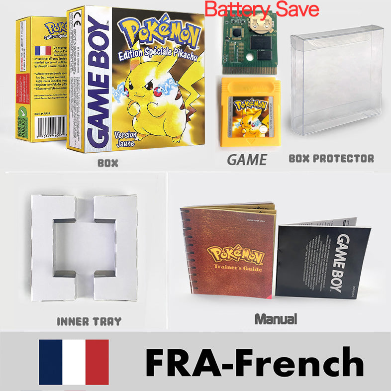 USA ITA NOE FRA ESP version battery save cart sealed pokemon crystal gold silver yellow red blue 16 bit box tray manual Game Cartridge for GBC