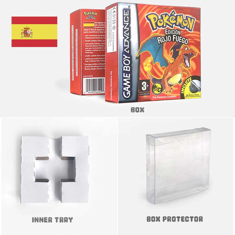 USA FRA NOE ESP ITA EUR Pokemon Emerald Sapphire Leafgreen Ruby Firered Metallic FoilFinish Box Trey Manual label for GBA