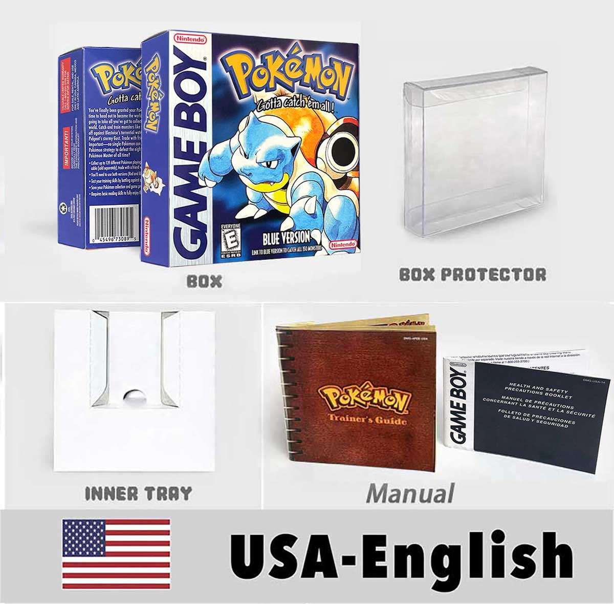 USA FRA NOE ESP ITA Pokemon Yellow Blue Red Crystal Silver Gold Green box and manual for GBC
