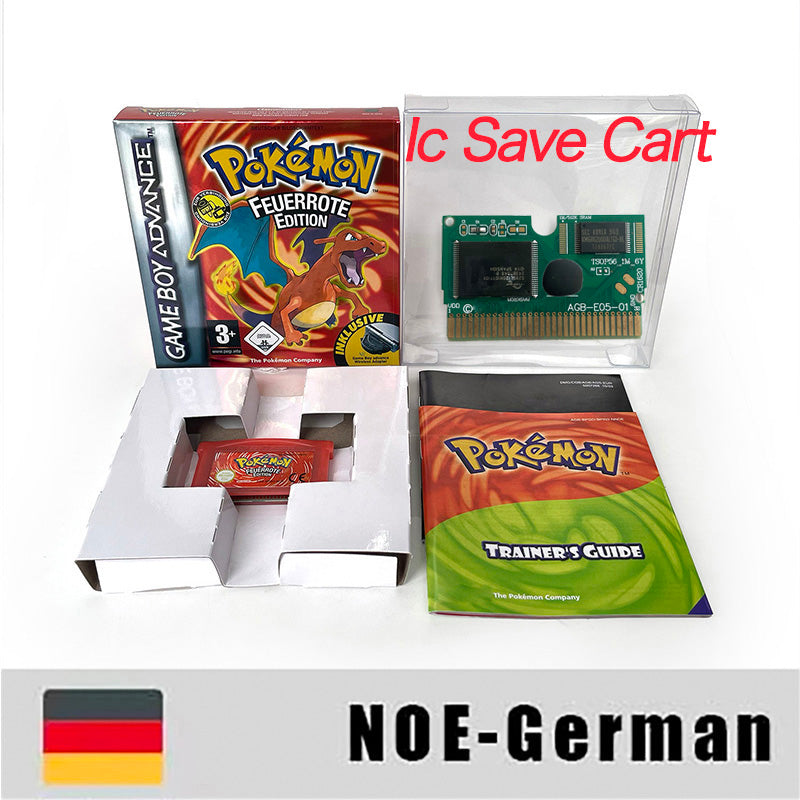 NOE German IC save 1 M flash cart pokemon firered sealed manual box with tray Nintendo game cartridge for gba game boy advance