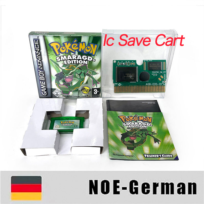 NOE German IC save rtc flash cart Real Time Clock pokemon emerald sealed manual box with tray Nintendo game cartridge for gba