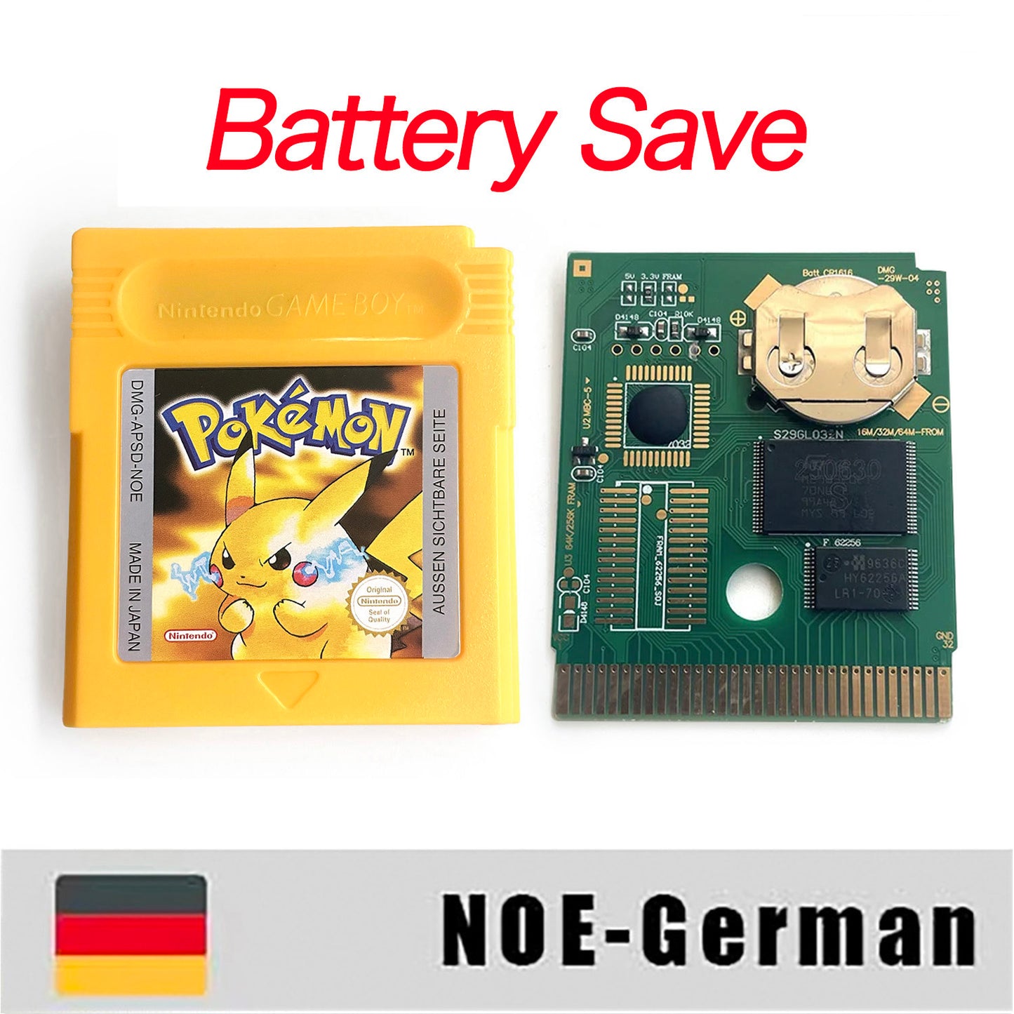 GBC game NOE German pokemon yellow version Nintendo Battery save NO RTC flash pokemon gelb cartridge tray box gbc game boy color