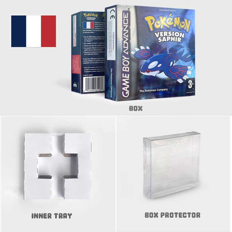 USA FRA NOE ESP ITA EUR Pokemon Emerald Sapphire Leafgreen Ruby Firered Metallic FoilFinish Box Trey Manual label for GBA