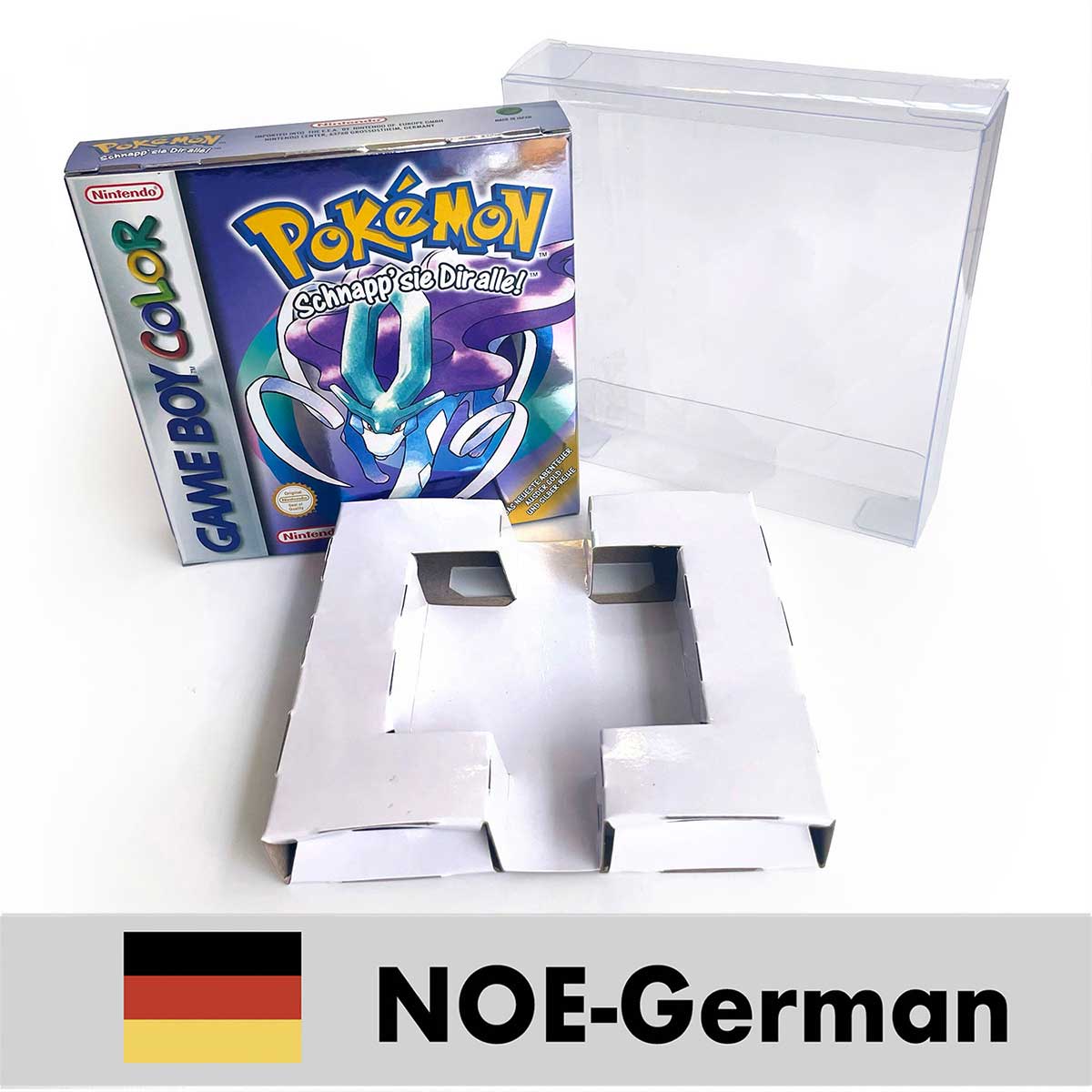 USA FRA NOE ESP ITA EUR Pokemon crystal gold silver red blue yellow Metallic FoilFinish Box Trey Manual label for GBC