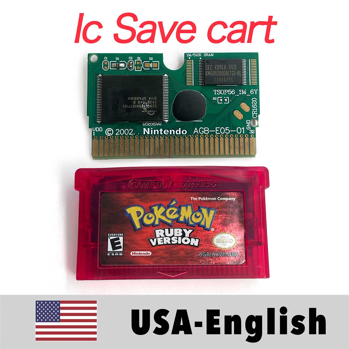 USA ESP NOE FRA EUR ITA IC Save cart Pokemon Emerald,firered,ruby,sapphire,leafgreen Game Cartridge for GBA multiple languages