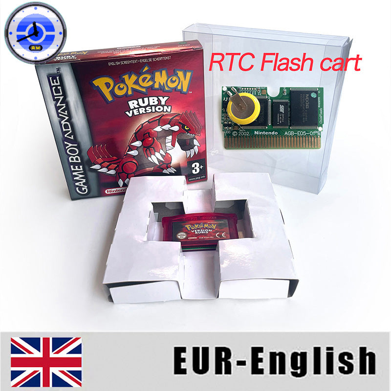 EUR ESP NOE FRA ITA USA RTC flash 1 M Flash CART  Pokemon 5 types Sapphire Firered Emerald Ruby Leafgreen Video Game cart for GBA Multilingual