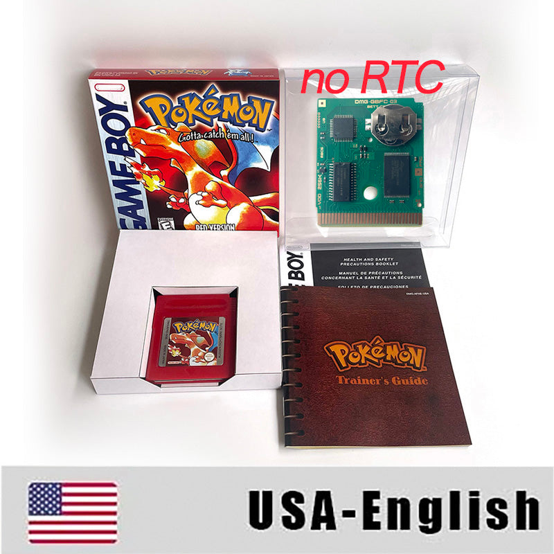 USA Pokemon red English Version Battery Save no RTC Flash Cart IC Save Manual Cartridge with Tray Box for Gbc Game Boy Color