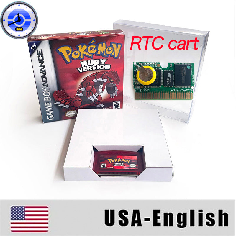 EUR ESP NOE FRA ITA USA RTC flash 1 M Flash CART  Pokemon 5 types Sapphire Firered Emerald Ruby Leafgreen Video Game cart for GBA Multilingual