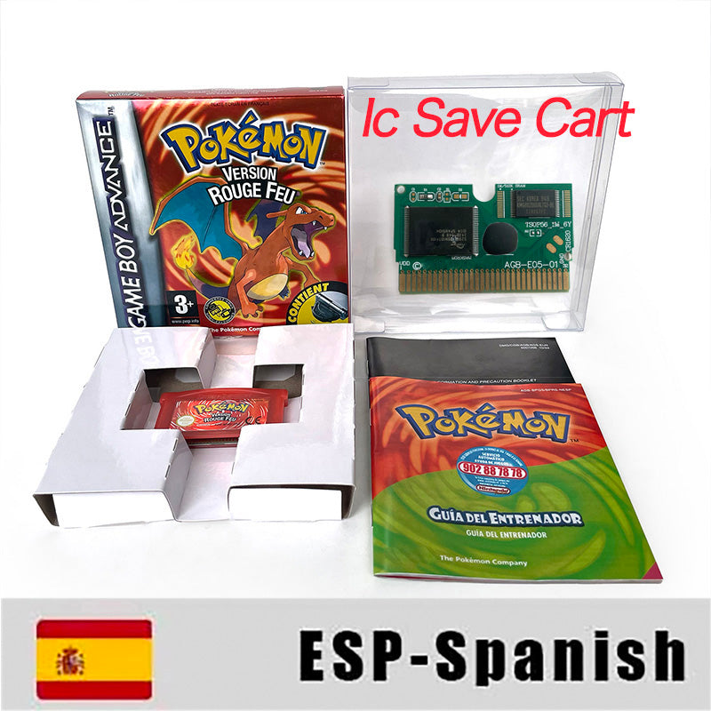 USA FRA NOE FRA version GBA game IC SAVE CART pokemon LeafGreen Firered sealed box tray Game Cartridge manual for gba