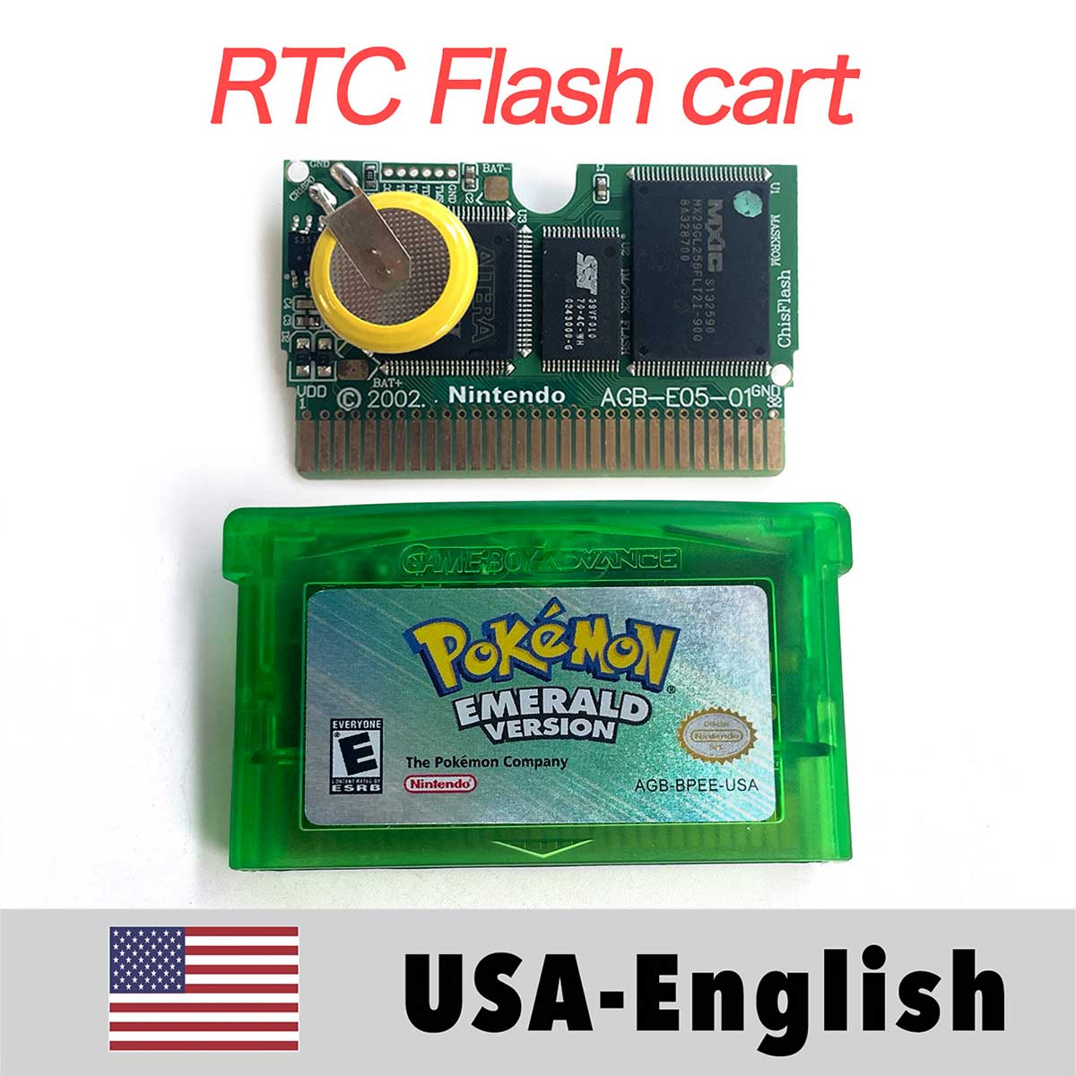 USA ESP NOE FRA EUR ITA 1M/RTC Flash cart Pokemon Emerald,ruby,sapphire,firered,leafgreen Game Cartridge for GBA multiple languages