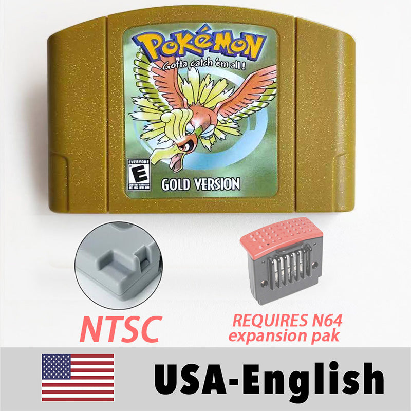 USA NTSC EUR PAL Pokemon blue/crystal /red silver /yellow /gold /green Game Cartridge 64 Bit Game Consoles for N64