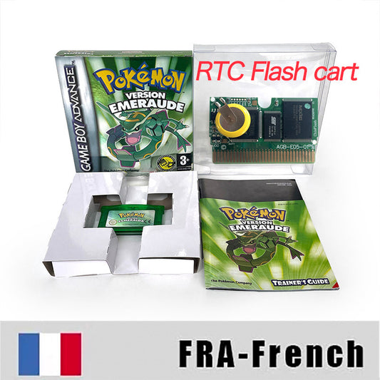 FRA French IC save rtc flash cart Real Time Clock pokemon emerald sealed manual box with tray Nintendo game cartridge for gba game boy advance