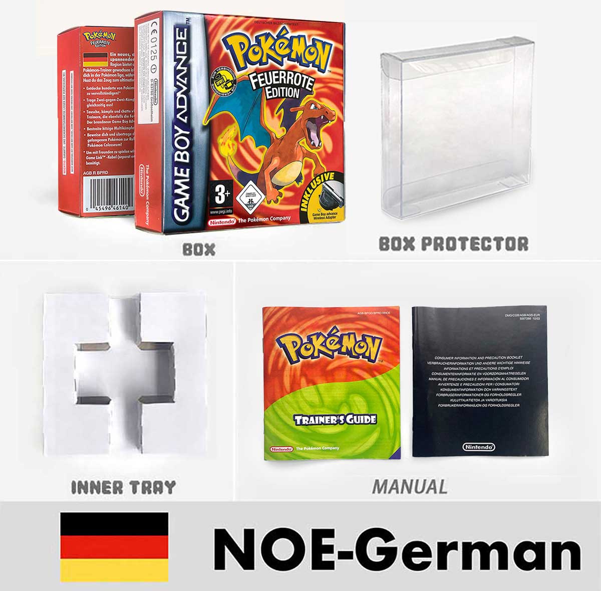 USA FRA NOE FRA Pokemon Emerald Ruby Firered Sapphire LeafGreen Box Tray Manual for Gba