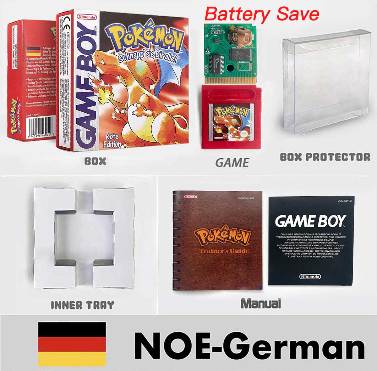 USA ITA NOE FRA ESP version battery save cart sealed pokemon crystal gold silver yellow red blue 16 bit box tray manual Game Cartridge for GBC