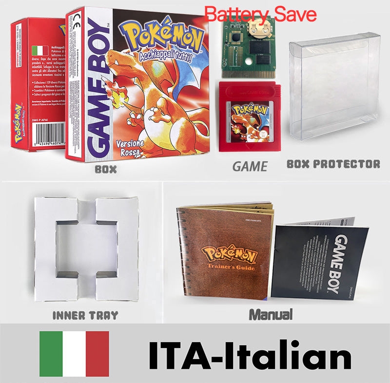 USA ITA NOE FRA ESP version battery save cart sealed pokemon crystal gold silver yellow red blue 16 bit box tray manual Game Cartridge for GBC