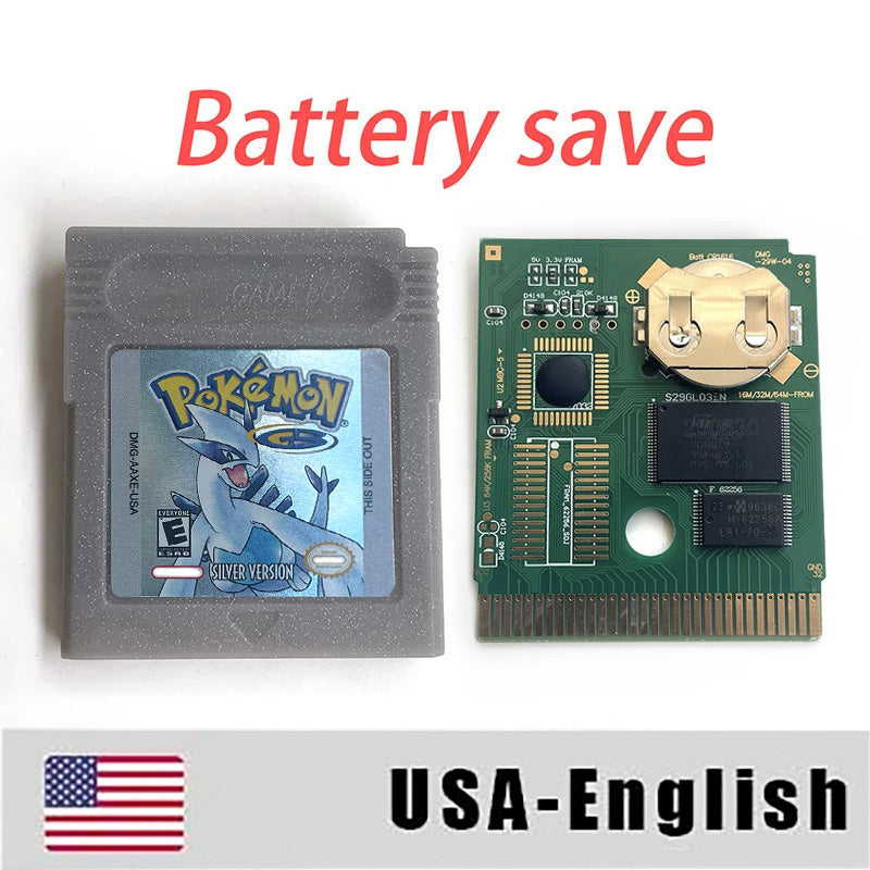 USA english sealed pokemon silver version RTC Flash cart Battery save IC save Manual cartridge with tray box for gbc game boy color