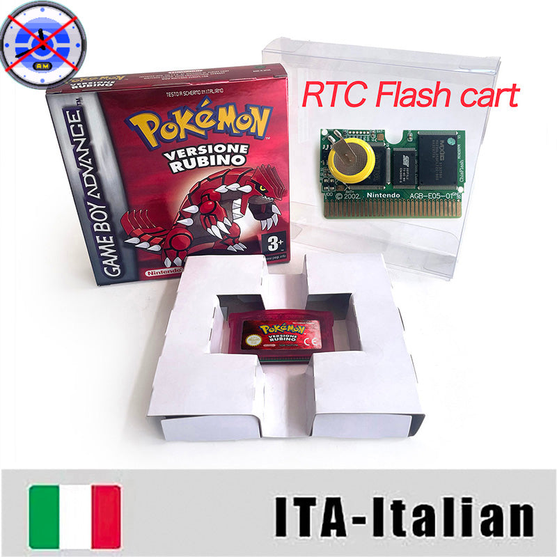 EUR ESP NOE FRA ITA USA RTC flash 1 M Flash CART  Pokemon 5 types Sapphire Firered Emerald Ruby Leafgreen Video Game cart for GBA Multilingual