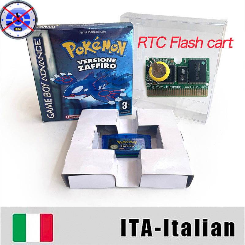 EUR ESP NOE FRA ITA USA RTC flash 1 M Flash CART  Pokemon 5 types Sapphire Firered Emerald Ruby Leafgreen Video Game cart for GBA Multilingual