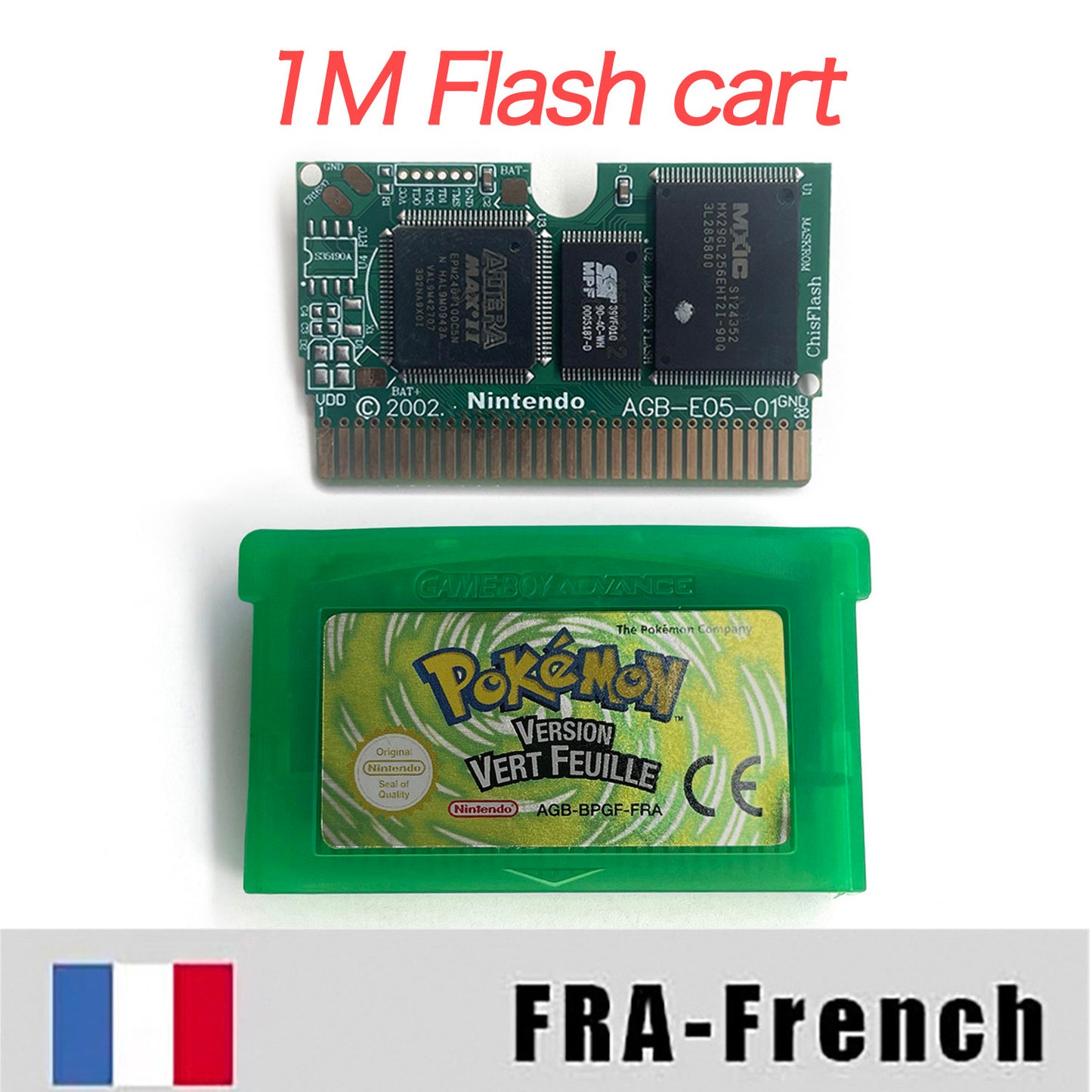 FRA French IC save 1 M flash cart pokemon feuille verte version box with tray Nintendo game cartridge for gba game boy advance