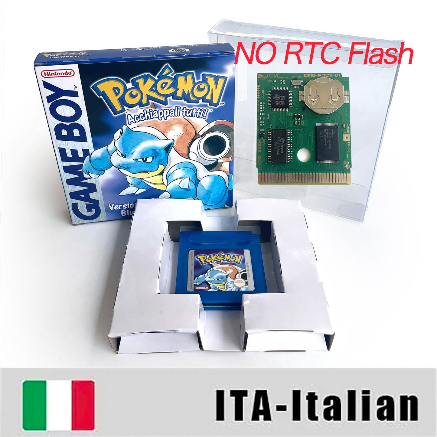 GBC game ITA Italian pokemon blue version Nintendo Battery save flash cart pokemon blu cartridge tray box gbc game boy color