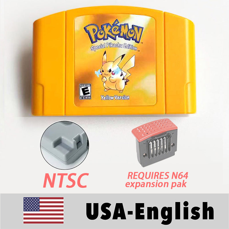 USA NTSC EUR PAL Pokemon blue/crystal /red silver /yellow /gold /green Game Cartridge 64 Bit Game Consoles for N64