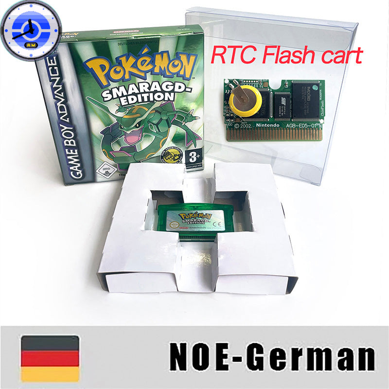 EUR ESP NOE FRA ITA USA RTC flash 1 M Flash CART  Pokemon 5 types Sapphire Firered Emerald Ruby Leafgreen Video Game cart for GBA Multilingual