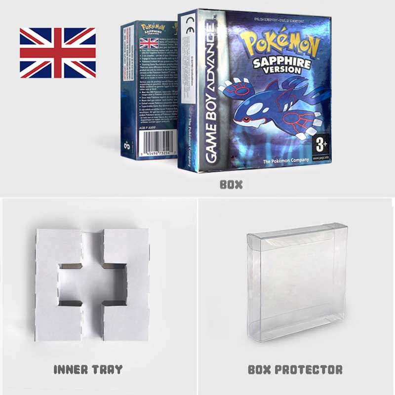 USA FRA NOE ESP ITA EUR Pokemon Emerald Sapphire Leafgreen Ruby Firered Metallic FoilFinish Box Trey Manual label for GBA
