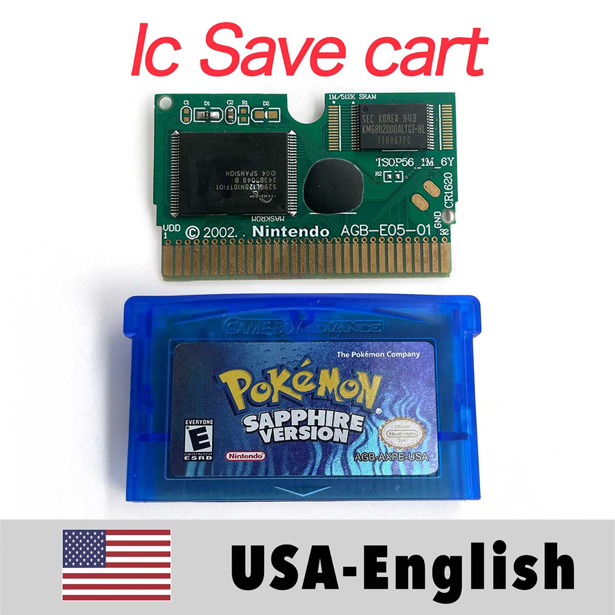 USA ESP NOE FRA EUR ITA IC Save cart Pokemon Emerald,firered,ruby,sapphire,leafgreen Game Cartridge for GBA multiple languages