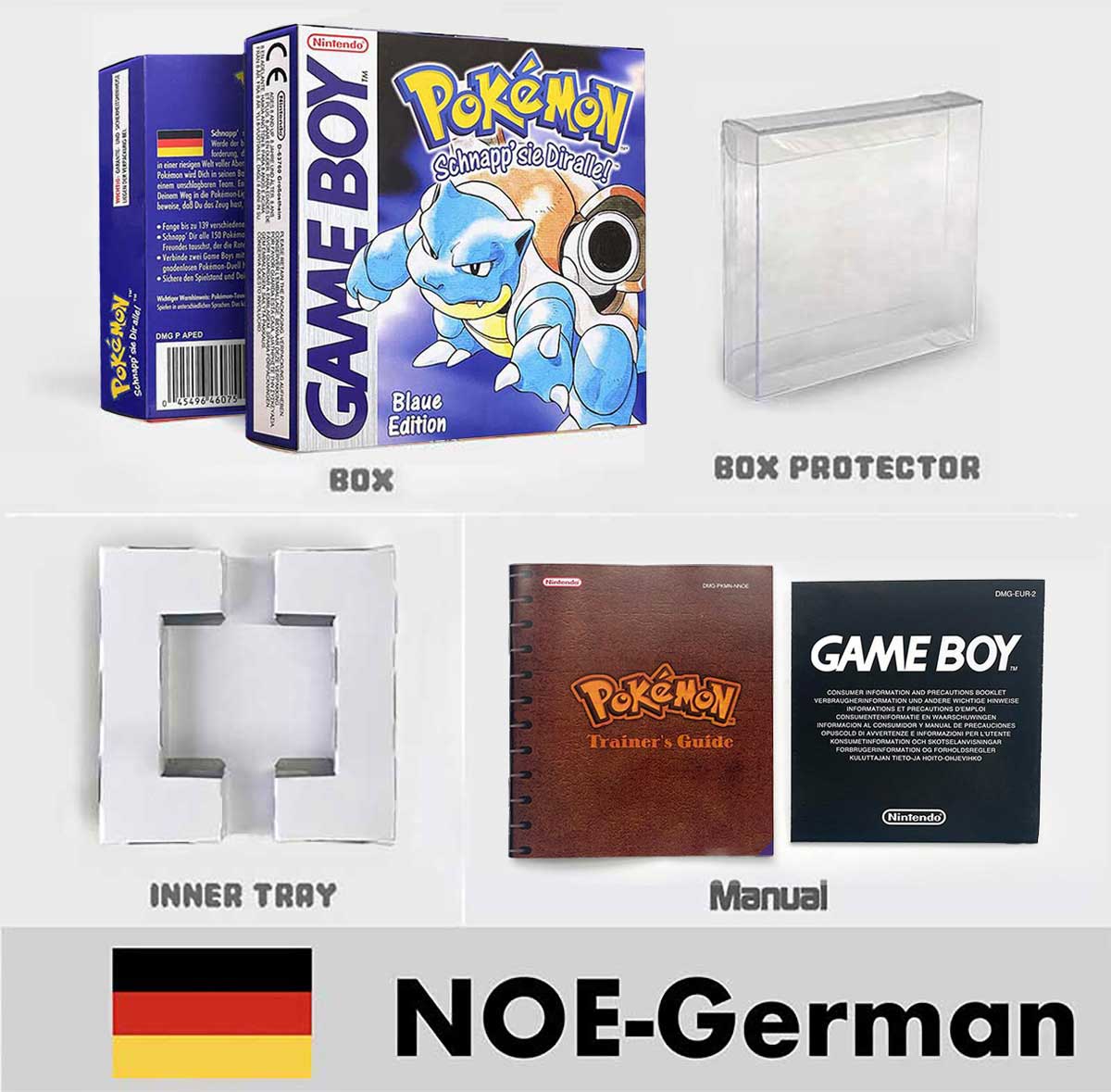 USA FRA NOE ESP ITA Pokemon Yellow Blue Red Crystal Silver Gold Green box and manual for GBC