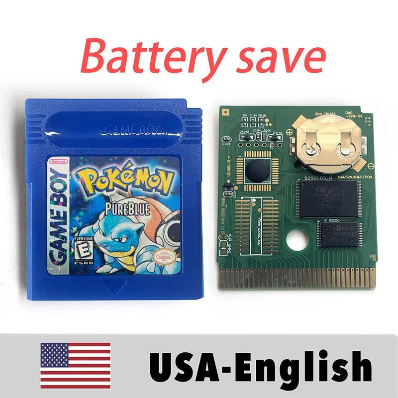 USA FRA English French Pokemon pure yume red blue green battery save cart Cartridge Video Game Console Card Rom Hack for gbc