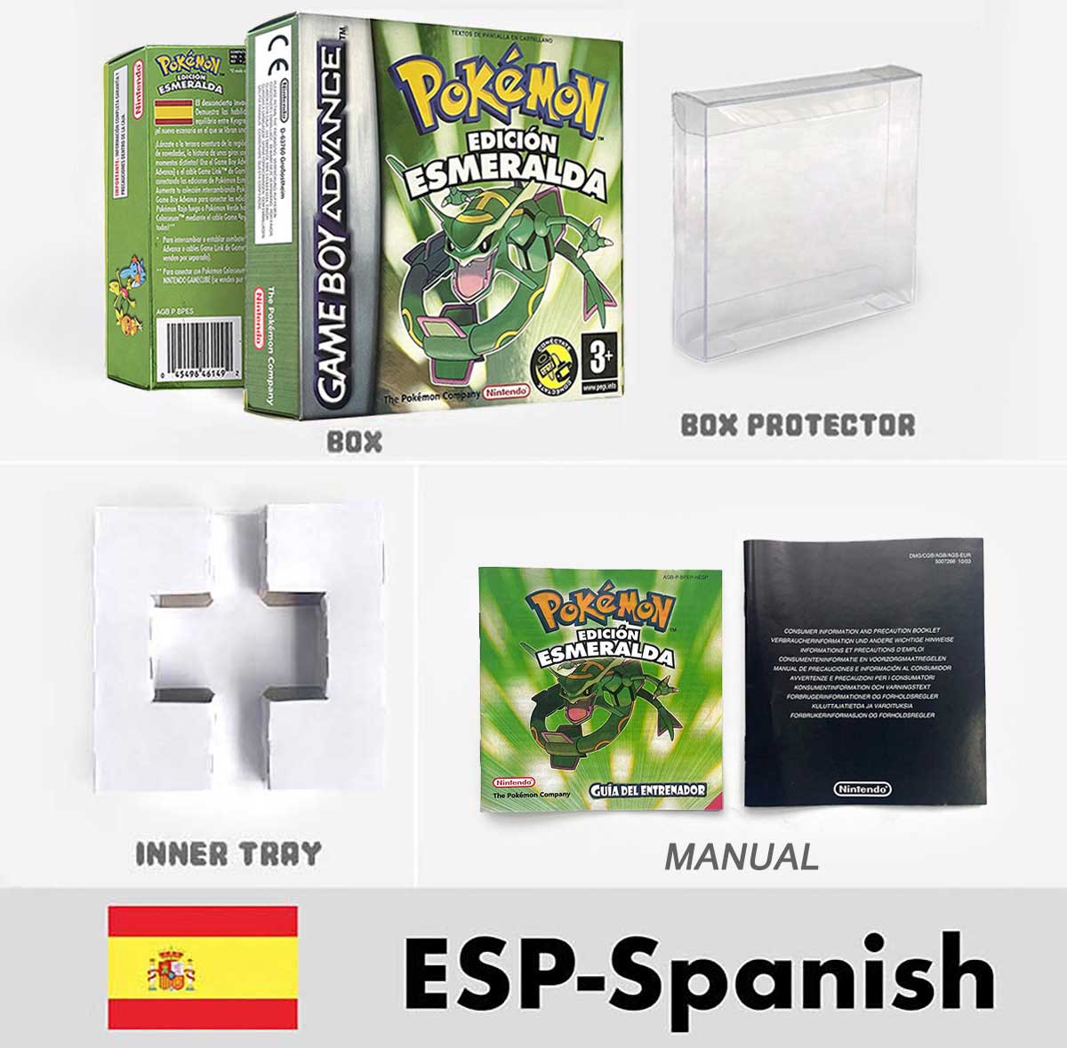 USA FRA NOE FRA Pokemon Emerald Ruby Firered Sapphire LeafGreen Box Tray Manual for Gba