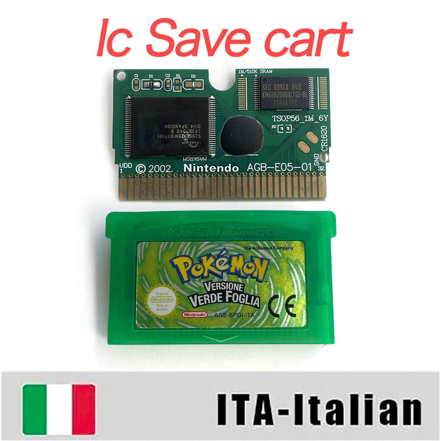 ITA Italian IC save 1 M flash cart pokemon foglia verde version box with tray Nintendo game cartridge for gba game boy advance