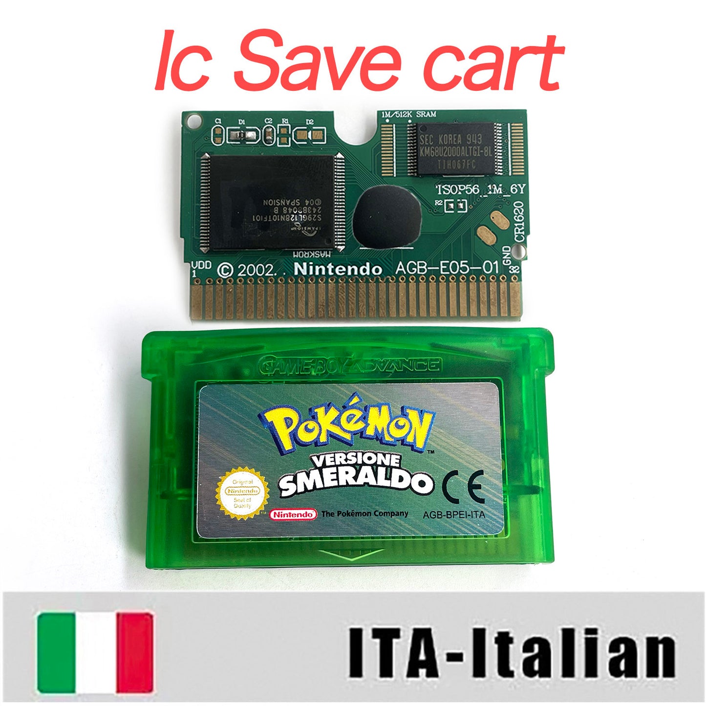 ITA Italian IC save rtc flash cart Real Time Clock pokemon smeraldo version box with tray Nintendo game cartridge for gba game boy advance
