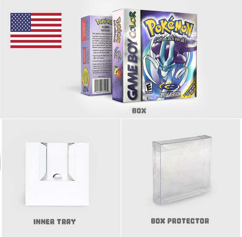 USA FRA NOE ESP ITA EUR Pokemon crystal gold silver red blue yellow Metallic FoilFinish Box Trey Manual label for GBC