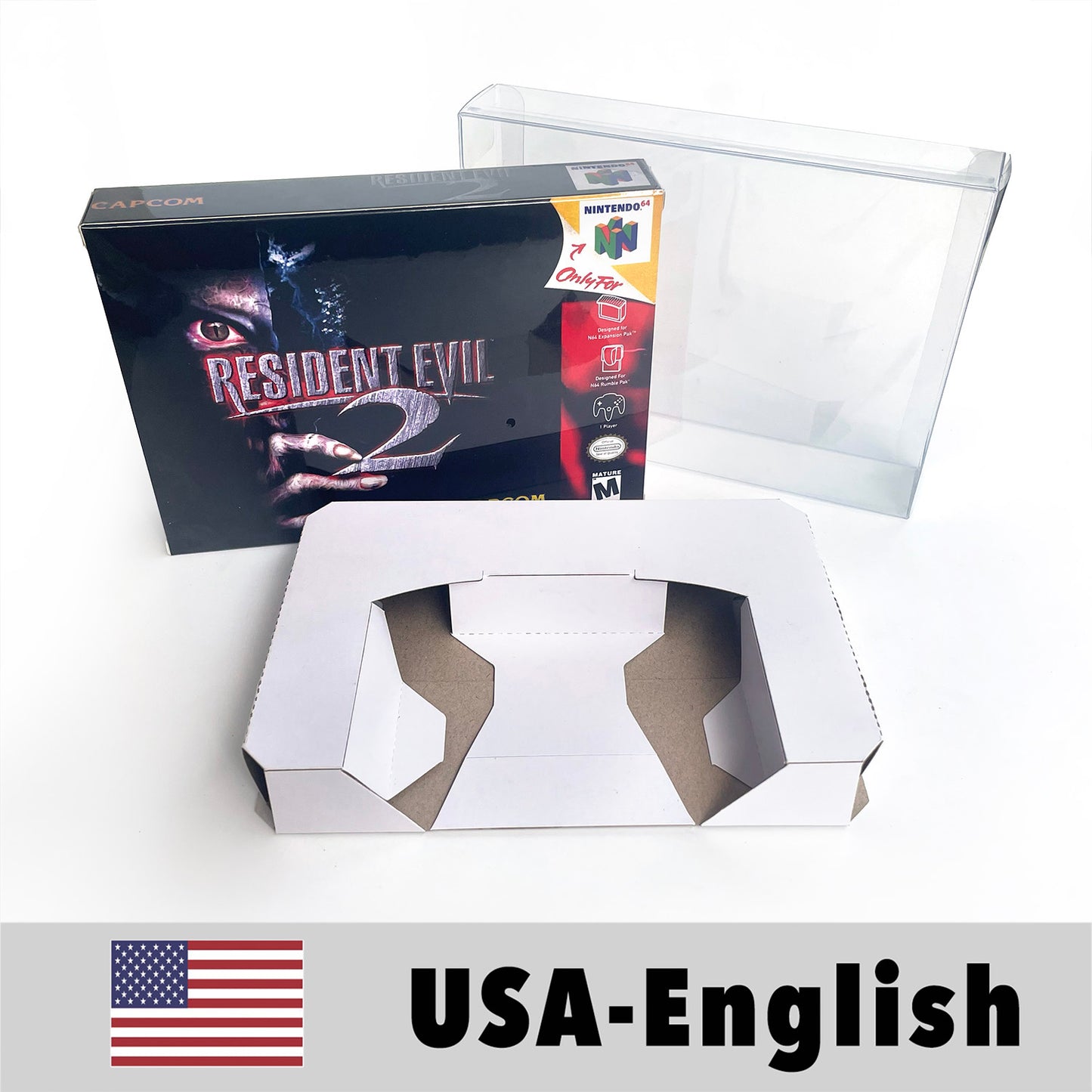 EUR PLA version English Resident Evil 2 game cartridge with tray box for N64 Nintendo 64